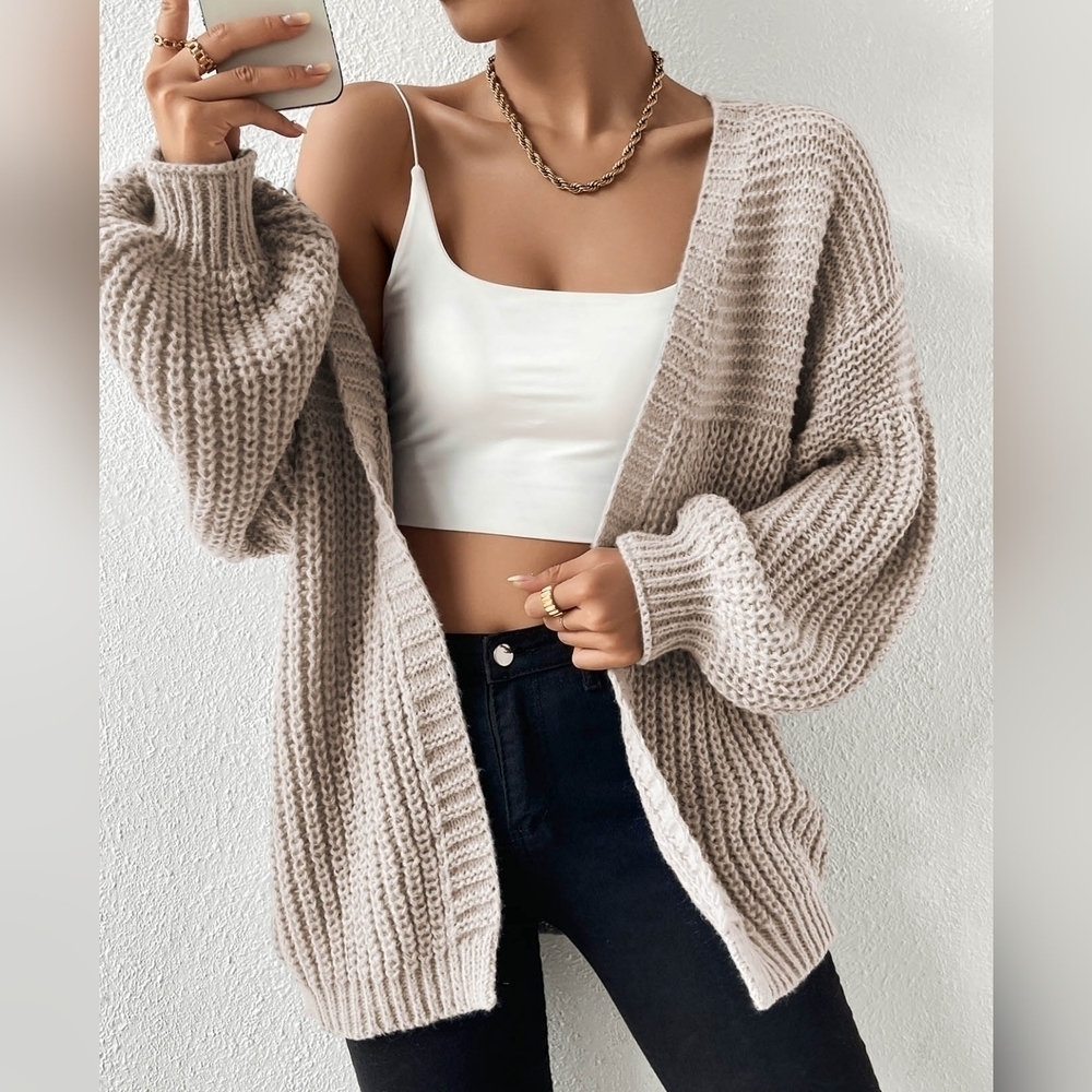 Open Front Drop Shoulder Cardigan - Picture 2 of 5